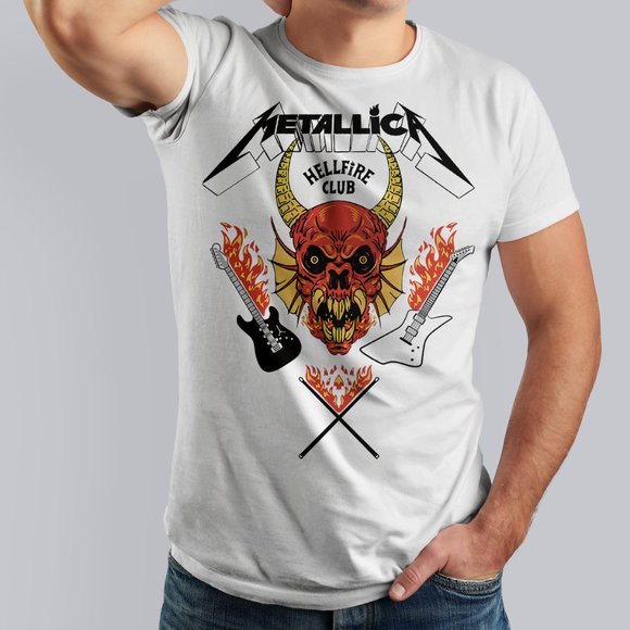 Gildan "Metallica Hellfire Club" Unisex T-Shirt / White M-2XL - Picture 1 of 2